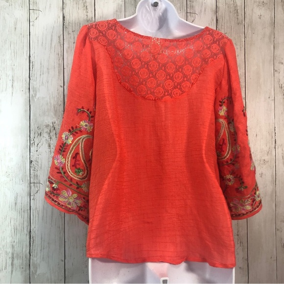 Fig and Flower Boho Embroidered Lace Top Small - Picture 2 of 8